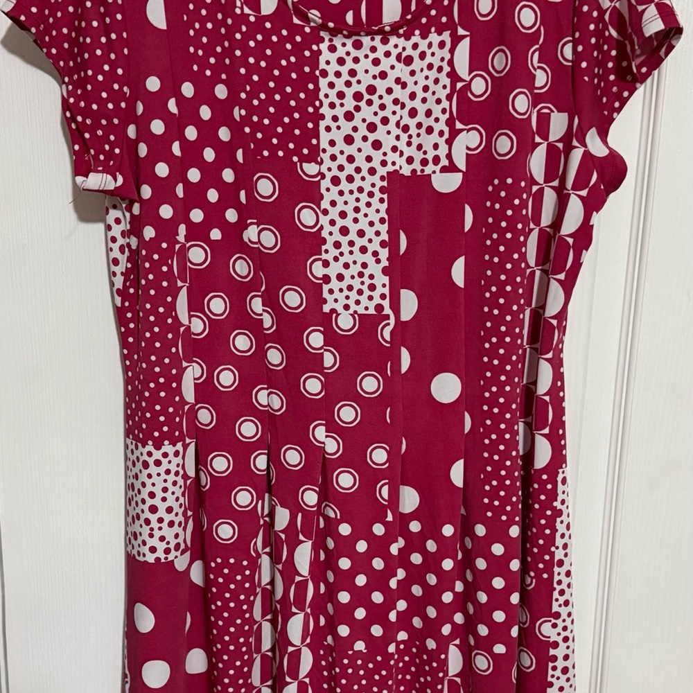 N Touch Pink White Patchwork Polka Dot Dress Large - Picture 2 of 3